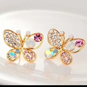 Multicolor crystal Butterfly Stud Earrings goldtone